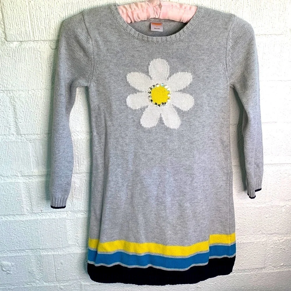 Gymboree Knit Sweater Girls Kids Flower Daisy Jewel Sweater Dress sz 7